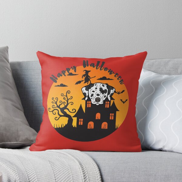 Item preview, Dalmatian Dog Head with Haunted Mansion and Happy Halloween Sign designed and sold by SeasonalDogs.