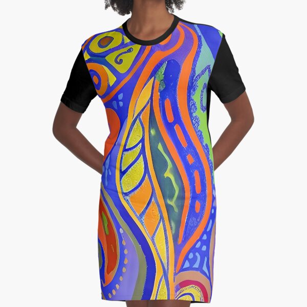 Paisley pattern, colorful red, blue and green oil color Graphic T-Shirt Dress