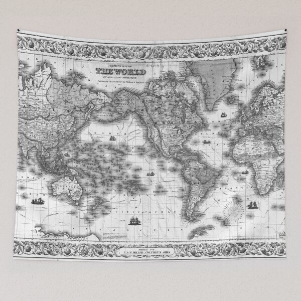 Item preview, Black and White World Map (1852) designed and sold by BravuraMedia.