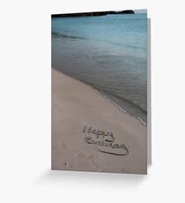 Happy Birthday written in sand Greeting Card