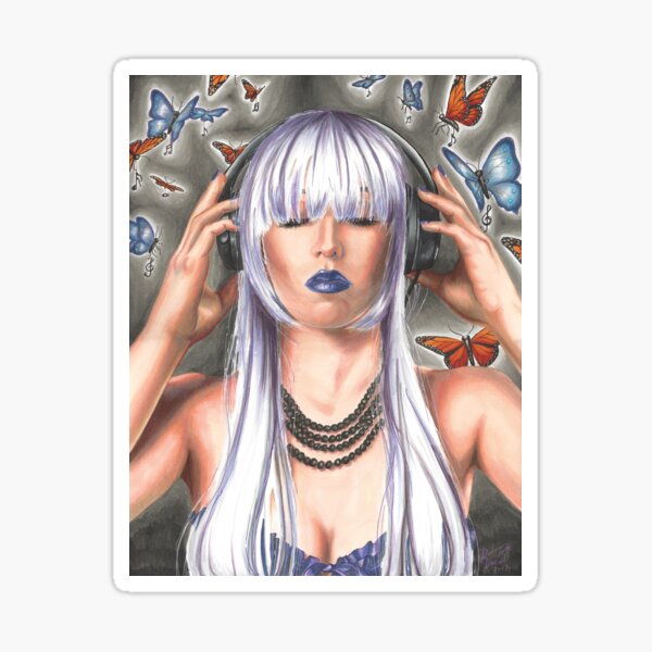 Headphone Girl Music Girl Punk Girl Butterflies Sticker