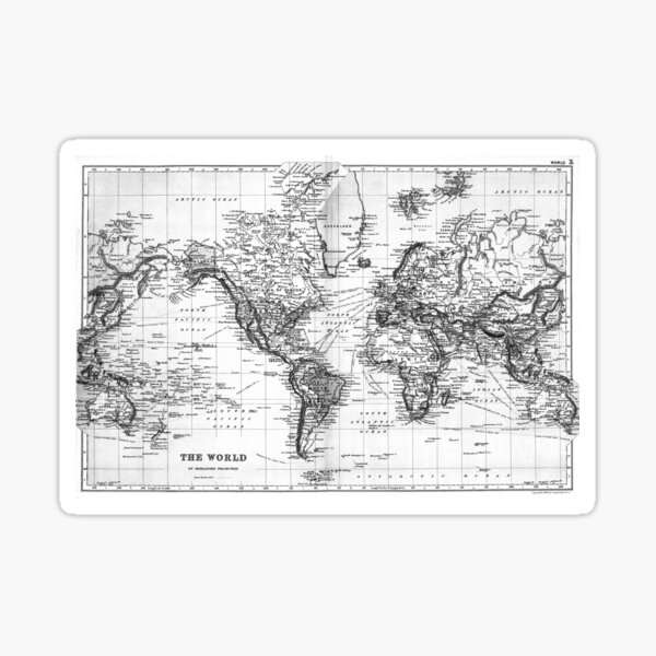 Item preview, Black and White World Map (1892) designed and sold by BravuraMedia.