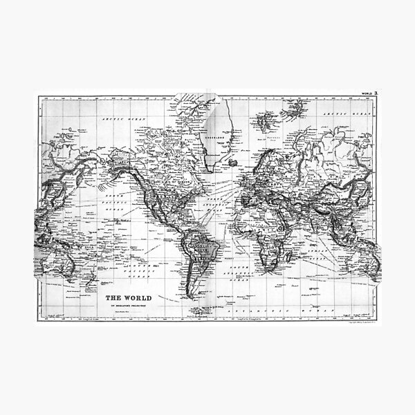 Item preview, Black and White World Map (1892) designed and sold by BravuraMedia.