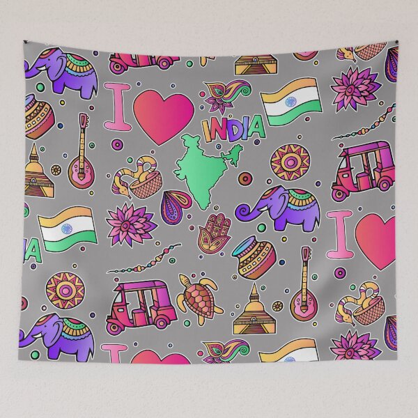 Item preview, Indian hand drawn travel symbols, India map, traditional symbols  designed and sold by mashmosh.