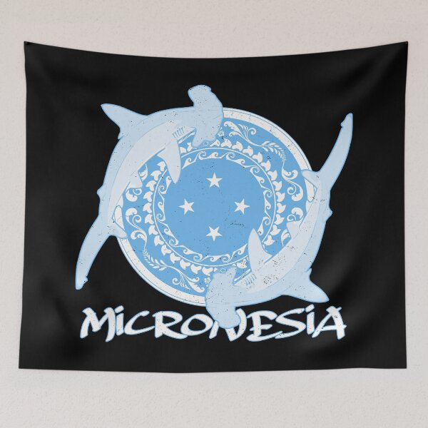 Item preview, Flag of Micronesia with hammerhead sharks designed and sold by NicGrayGraphic.
