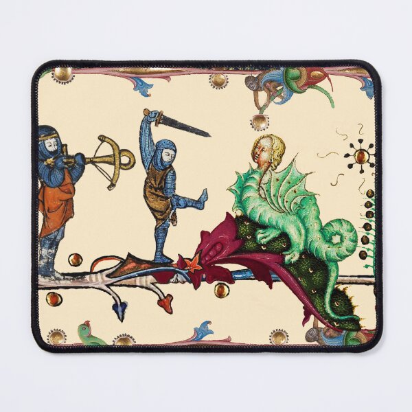 Item preview, WEIRD MEDIEVAL BESTIARY WAR, KNIGHTS COMBATTING AGAINST HYBRID DRAGON designed and sold by BulganLumini.