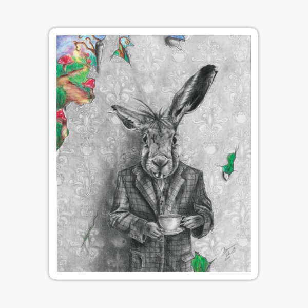 March Hare Art Alice in Wonderland Art Tea Party Fairy Tale Art Sticker