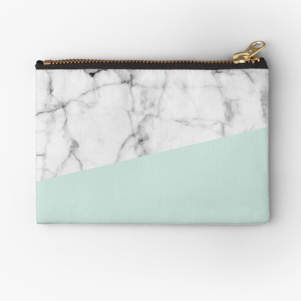 Real White marble Half pastel Mint Green Zipper Pouch