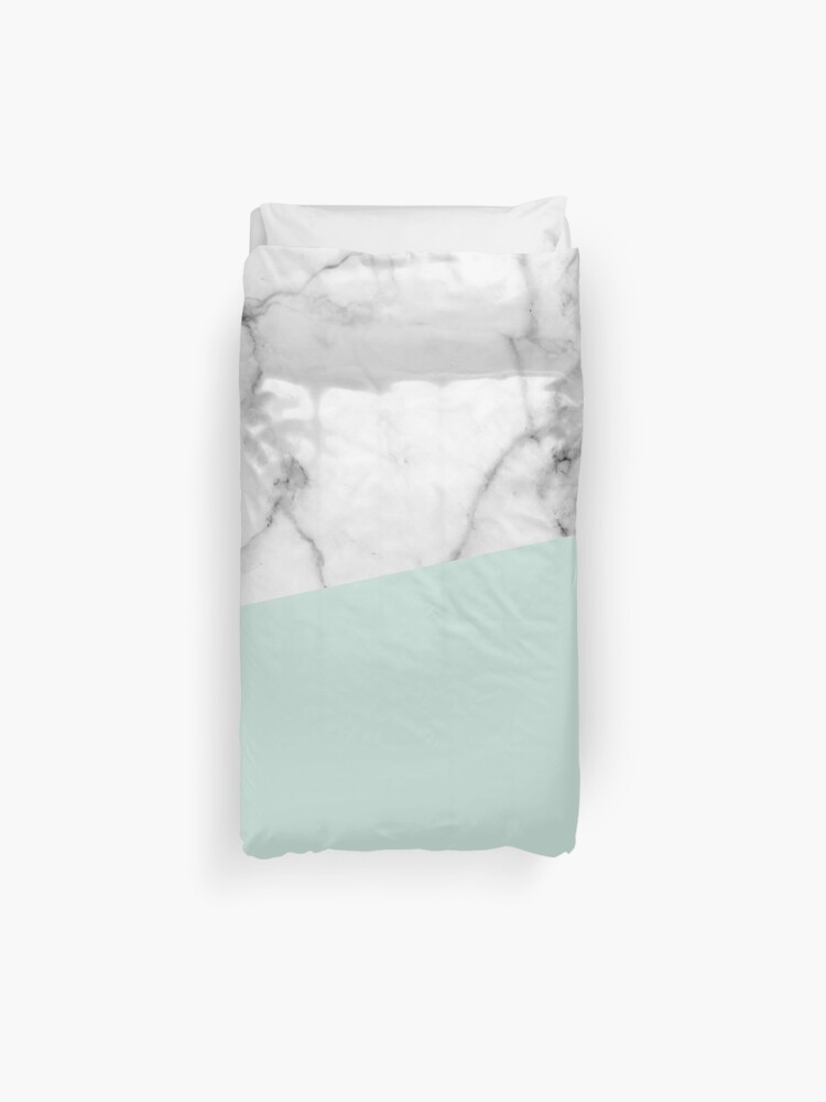 Real White Marble Half Pastel Mint Green Duvet Cover By 5mmpaper