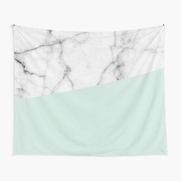 Real White marble Half pastel Mint Green Tapestry