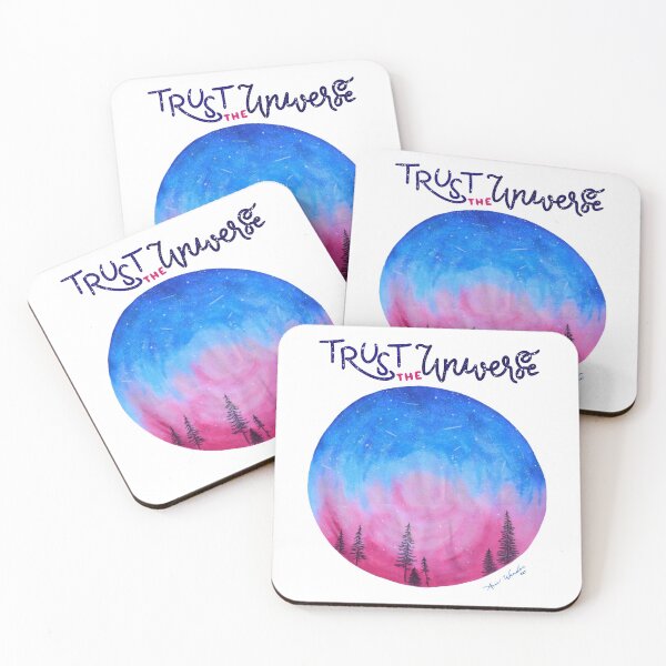 Item preview, Trust the Universe / Watercolor / Pink Galaxy / T-shirt / Painting / Pine Trees / Blue / Light designed and sold by AnnaWander.