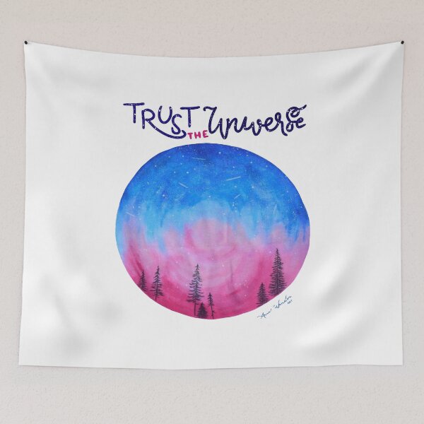 Item preview, Trust the Universe / Watercolor / Pink Galaxy / T-shirt / Painting / Pine Trees / Blue / Light designed and sold by AnnaWander.