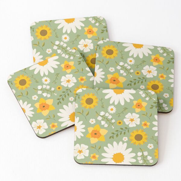 Item preview, Sunflowers Vintage Olive Green Pattern Floral Texture designed and sold by Niranjana Aja.