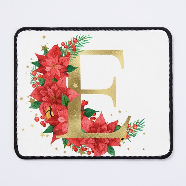 Item preview, Gold Letter "E" With Christmas Poinsettia Wreath designed and sold by Beneficial Art.
