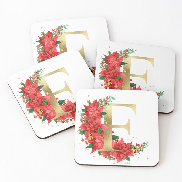 Item preview, Gold Letter "F" With Christmas Poinsettia Wreath designed and sold by Beneficial Art.