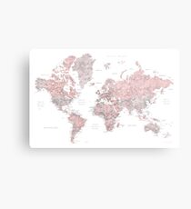 Muted pink and taupe detailed world map Metal Print