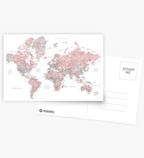 Gedämpfte rosa und Taupe detaillierte Weltkarte Postkarten