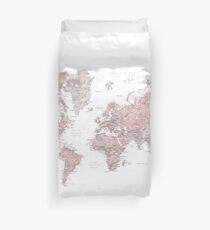 Muted pink and taupe detailed world map Duvet Cover
