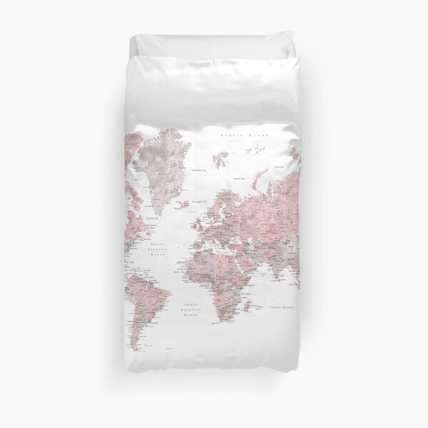 Muted pink and taupe detailed world map Duvet Cover