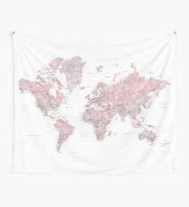 Gedämpfte rosa und Taupe detaillierte Weltkarte Wandbehang
