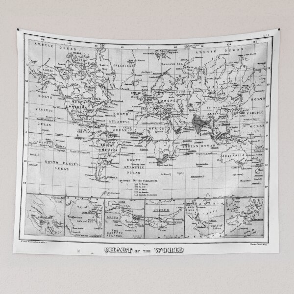 Item preview, Black and White World Map (1880) designed and sold by BravuraMedia.