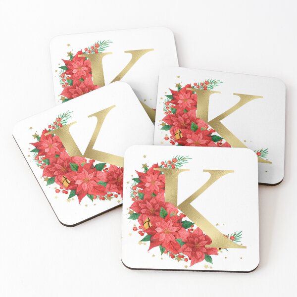 Item preview, Gold Letter "K" With Christmas Poinsettia Wreath designed and sold by Beneficial Art.