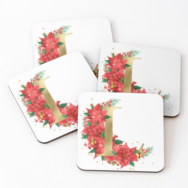 Item preview, Gold Letter "L" With Christmas Poinsettia Wreath designed and sold by Beneficial Art.
