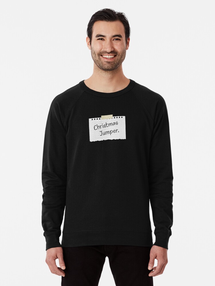 Black sweatshirt with white writing best sale