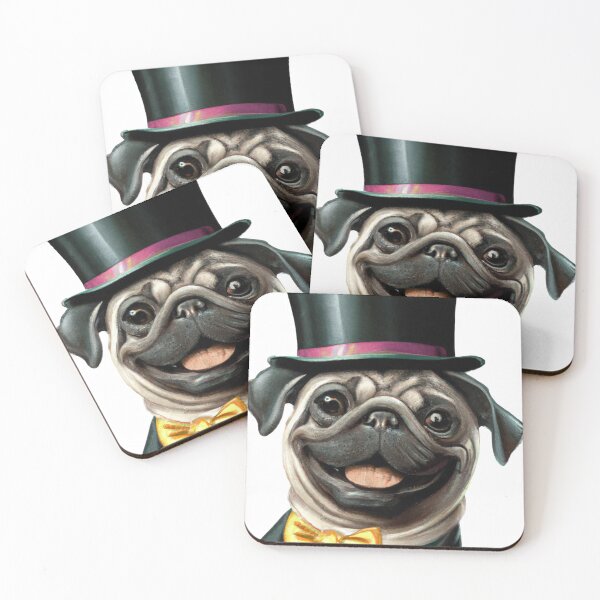 Item preview, Pug Dog Wearing a Top Hat and Tuxedo with Golden Bow-Tie  designed and sold by Bookwyrm-Bazaar.