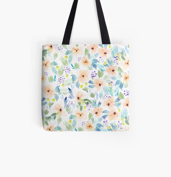 Peachy Watercolor Pattern All Over Print Tote Bag