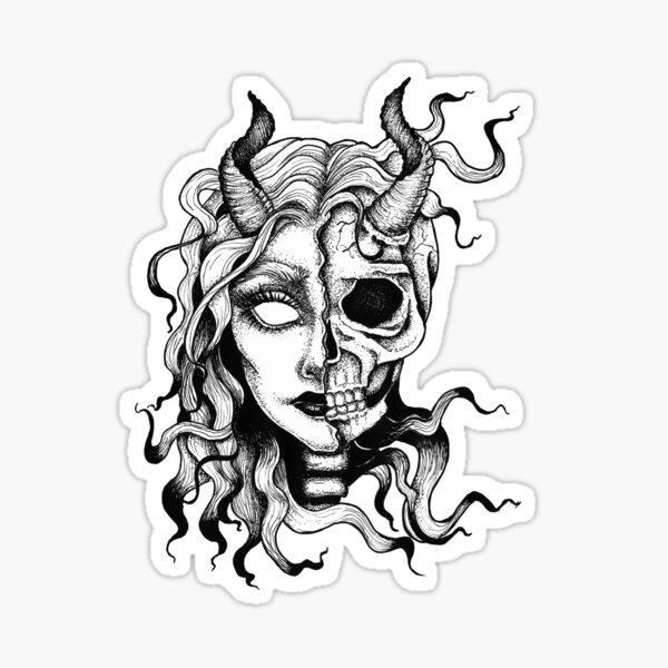 draw in black and white of Skull face girl with  Stock Illustration  75636124  PIXTA