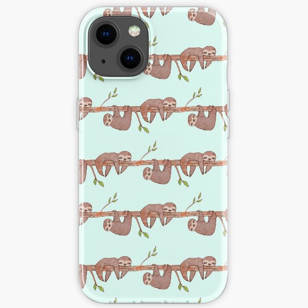 Baby Sloths hanging on Tree Pattern iPhone Soft Case