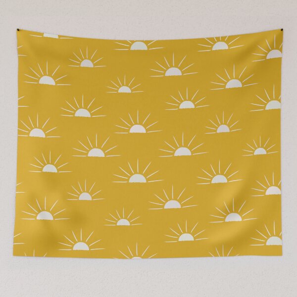 Item preview,   Abstract boho sun pattern in white on yellow  designed and sold by Yasminepatterns .