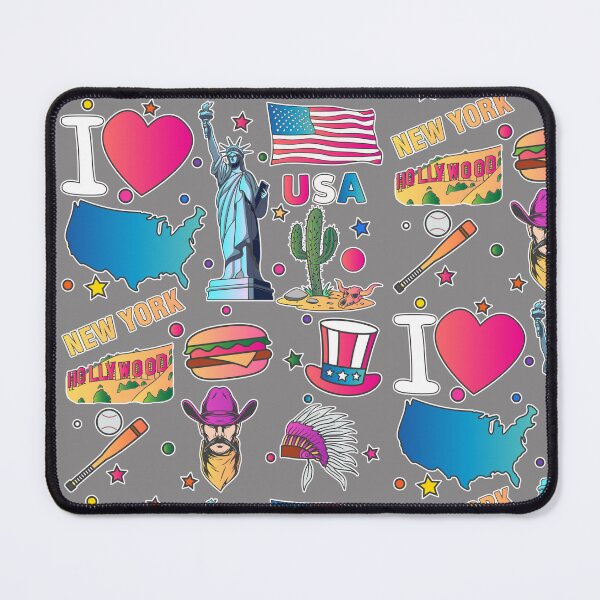 Item preview, hand drawn American travel symbols, USA map, Cultural icons, flag designed and sold by mashmosh.