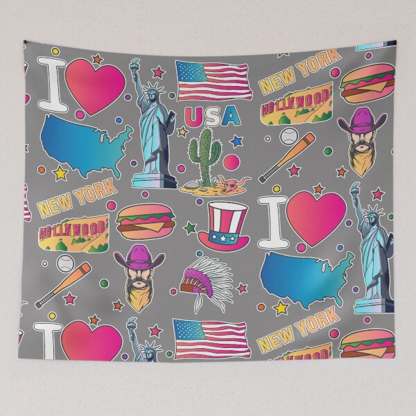 Item preview, hand drawn American travel symbols, USA map, Cultural icons, flag  designed and sold by mashmosh.