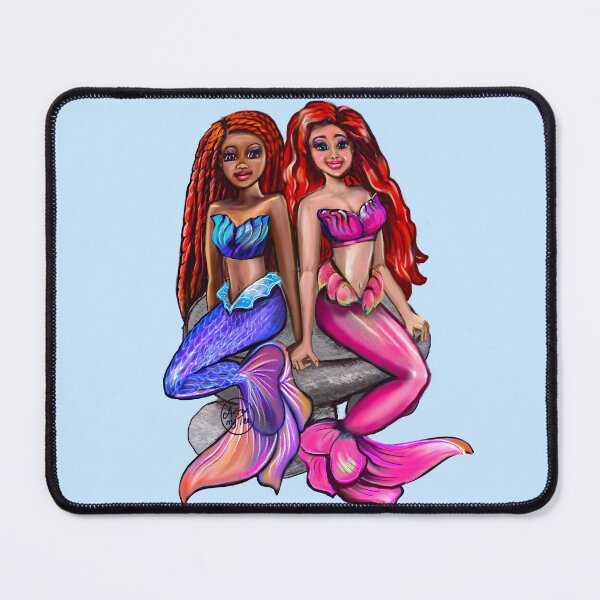 Item preview, Black mermaid and white mermaid sitting together. African American Mermaid  designed and sold by Artonmytee.