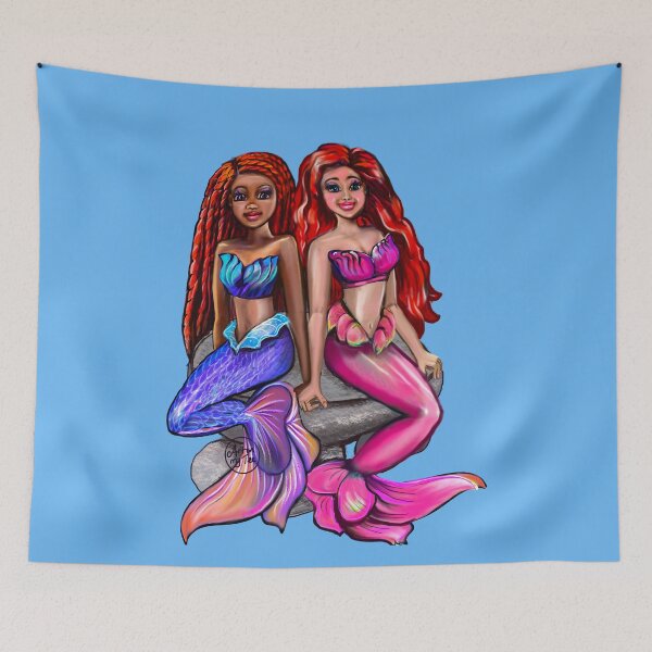 Item preview, Black mermaid and white mermaid sitting together. African American Mermaid  designed and sold by Artonmytee.