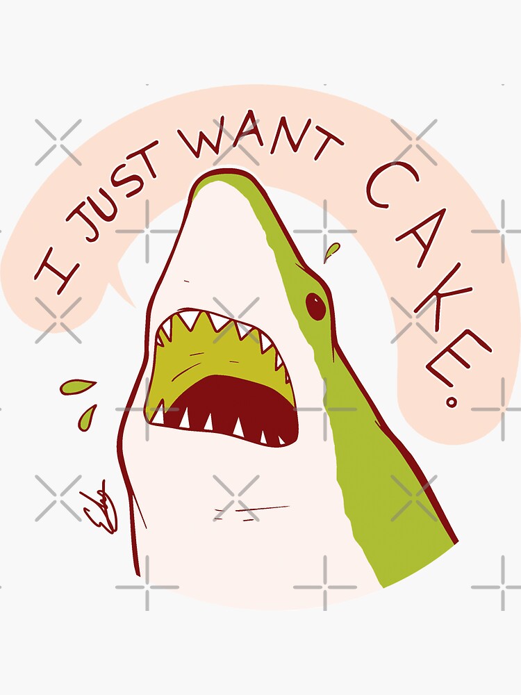 Thumbnail 3 of 3, Sticker, Cake Shark Just Wants Cake designed and sold by edemoss.