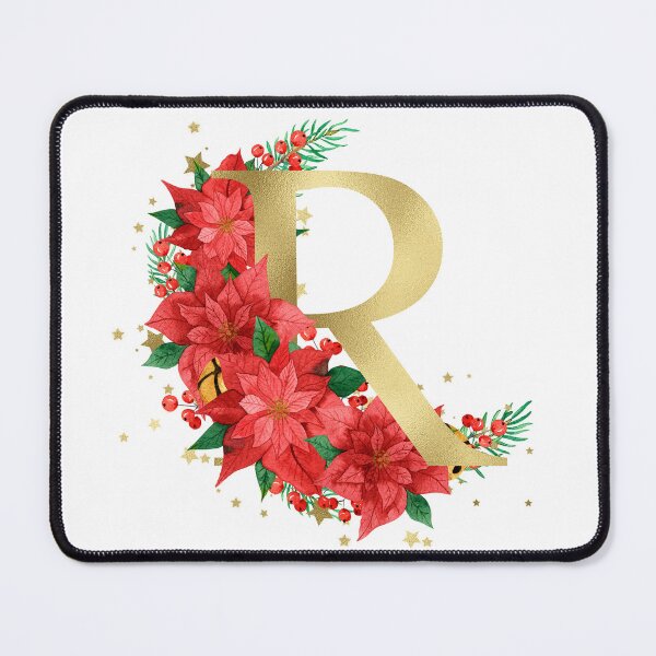 Item preview, Gold Letter "R" With Christmas Poinsettia Wreath designed and sold by Beneficial Art.