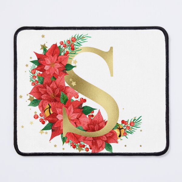 Item preview, Gold Letter "S" With Christmas Poinsettia Wreath designed and sold by Beneficial Art.