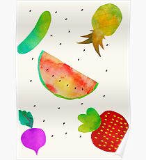 Watercolor Fruits and Vegetables Poster
