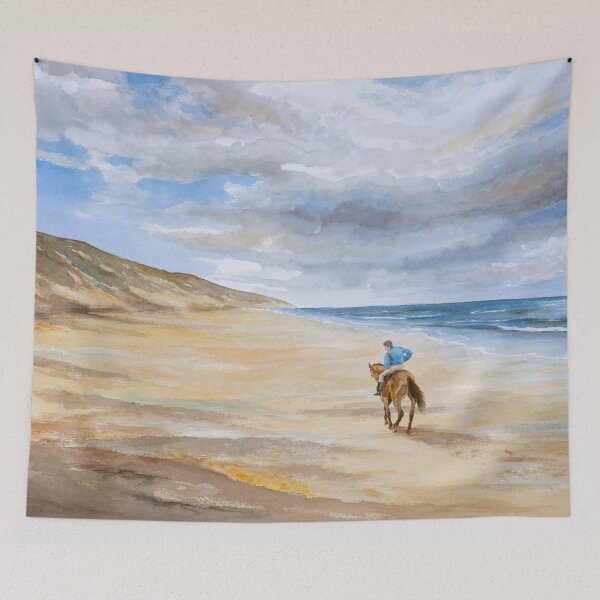 Item preview, Horse riding on the beach. Watercolor painting by Hans Sturris. (painted in 1992) designed and sold by Stef Ringoot, cartoons and illustrations.