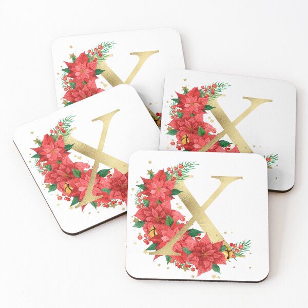 Item preview, Gold Letter "X" With Christmas Poinsettia Wreath designed and sold by Beneficial Art.