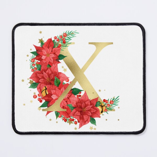 Item preview, Gold Letter "X" With Christmas Poinsettia Wreath designed and sold by Beneficial Art.