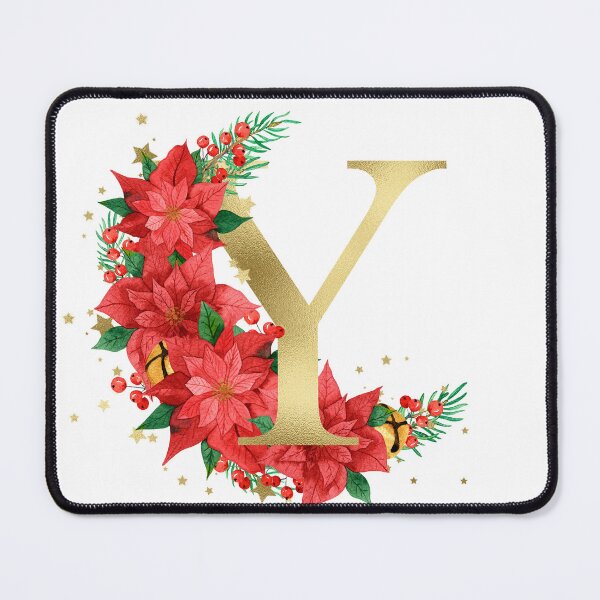 Item preview, Gold Letter "Y" With Christmas Poinsettia Wreath designed and sold by Beneficial Art.