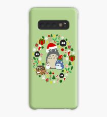 Weihnachten Totoro im Grün - Feiertag, Weihnachten, Geschenke, Pfefferminz, Zuckerstange, Mistelzweig, Schneeflocke, Poinsettia, Anime, Catbus, Ruß Sprite, Blau, Weiß, Manga, Hayao Miyazaki, Studio Ghibl Hülle & Klebefolie für Samsung Galaxy