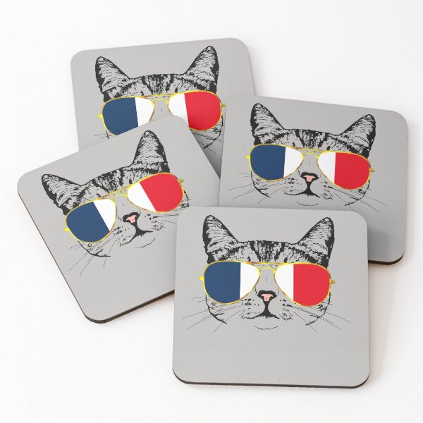 Item preview, Cat with France Flag Gold Aviators designed and sold by LuxeHurricane.