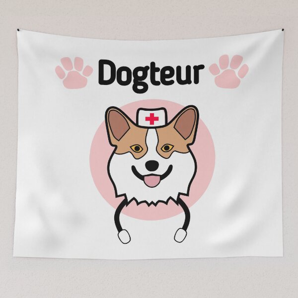 Aperçu de l'œuvre Dogteur jeu de mots, chien corgi docteur créée et vendue par EnzoVectorism.