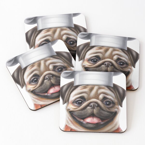 Item preview, Chef Pug is gonna make-a-you a nice-ah pug-sketti! Illustrated pug dog wearing chef's outfit. designed and sold by Bookwyrm-Bazaar.
