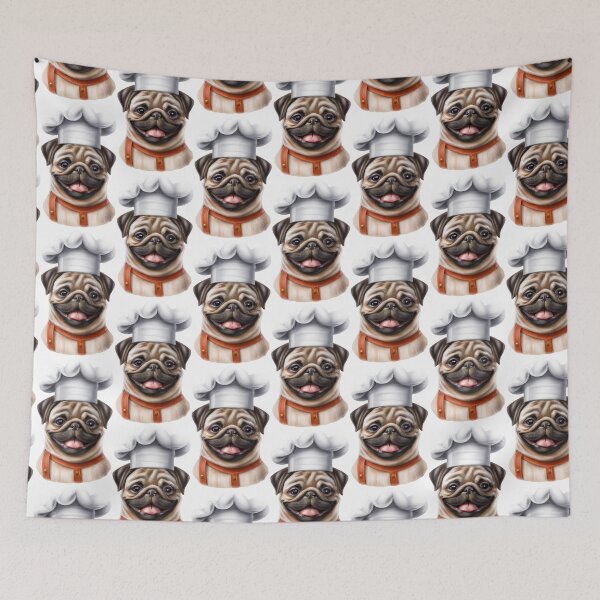 Item preview, Chef Pug is gonna make-a-you a nice-ah pug-sketti! Illustrated pug dog wearing chef's outfit. designed and sold by Bookwyrm-Bazaar.